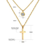 Double Layer Chain Pendants Necklaces For Women Girls Gold Color Silver Tone Stainless Steel CZ Crystal Round Choker