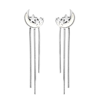 Stainless Steel Heart Tassel Earrings Lightning Drop Earrings For Woman Party Trendy Decor Fairy Moon Pendients Ear asonjewelry