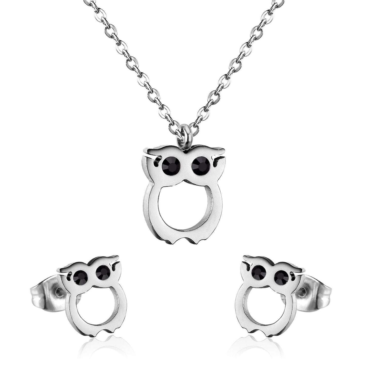 ASON Cute Owl Pendant Necklace Piercing Stud Earrings Jewelry Sets Stainless Steel Gold Color For Women Wholesale Fashion asonjewelry