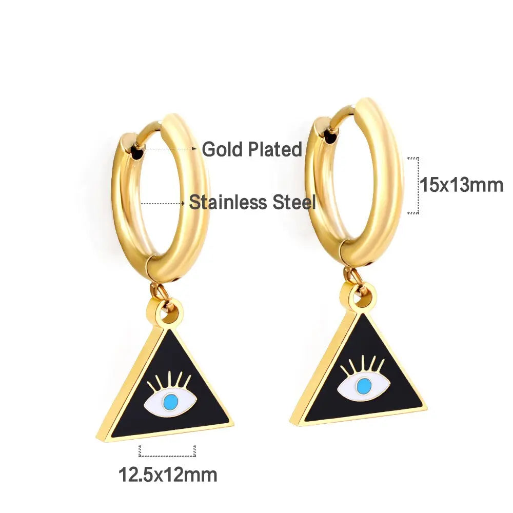 Women Chic Stainless Steel Dangle Earrings Gold Color Shell Black Drip Oil Pendant Drop Hoop Ear Clips Gifts asonjewelry