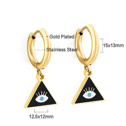 Women Chic Stainless Steel Dangle Earrings Gold Color Shell Black Drip Oil Pendant Drop Hoop Ear Clips Gifts asonjewelry