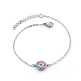 New Style Stainless Steel Colorful Cubic Zirconia Blue Eye Round Pendants Chains Bracelets Turkey No Fade Extenders