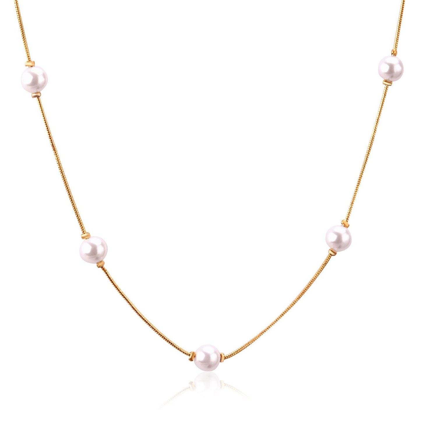 ASON White Black Round Imitation Pearl Pendant Necklace Gold Color Stainless Steel Snake Chain Jewelry Gift Party Chokers asonjewelry