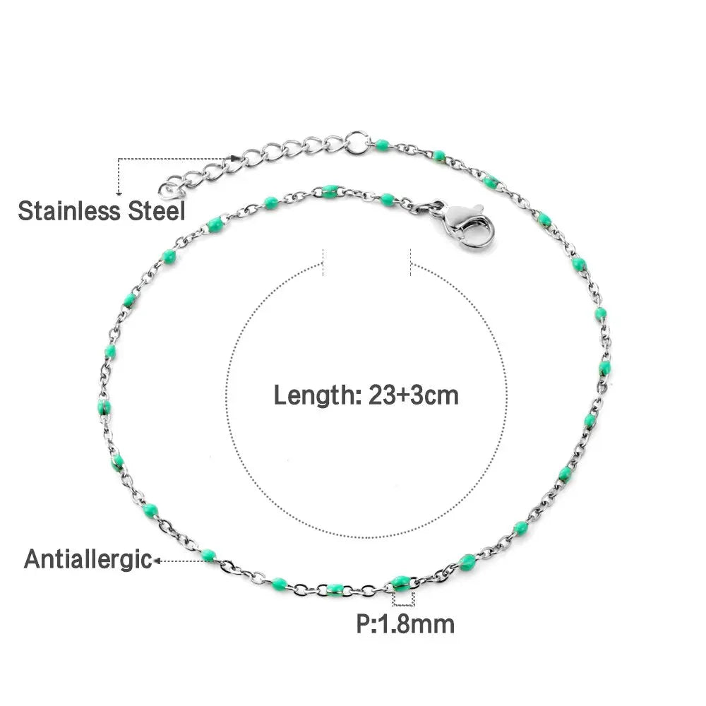 Bohemian Green Blue Yellow Beads Chain Anklets Stainless Steel Summer Ankle Bracelet Body Jewelry Gifts For Women Girl asonjewelry