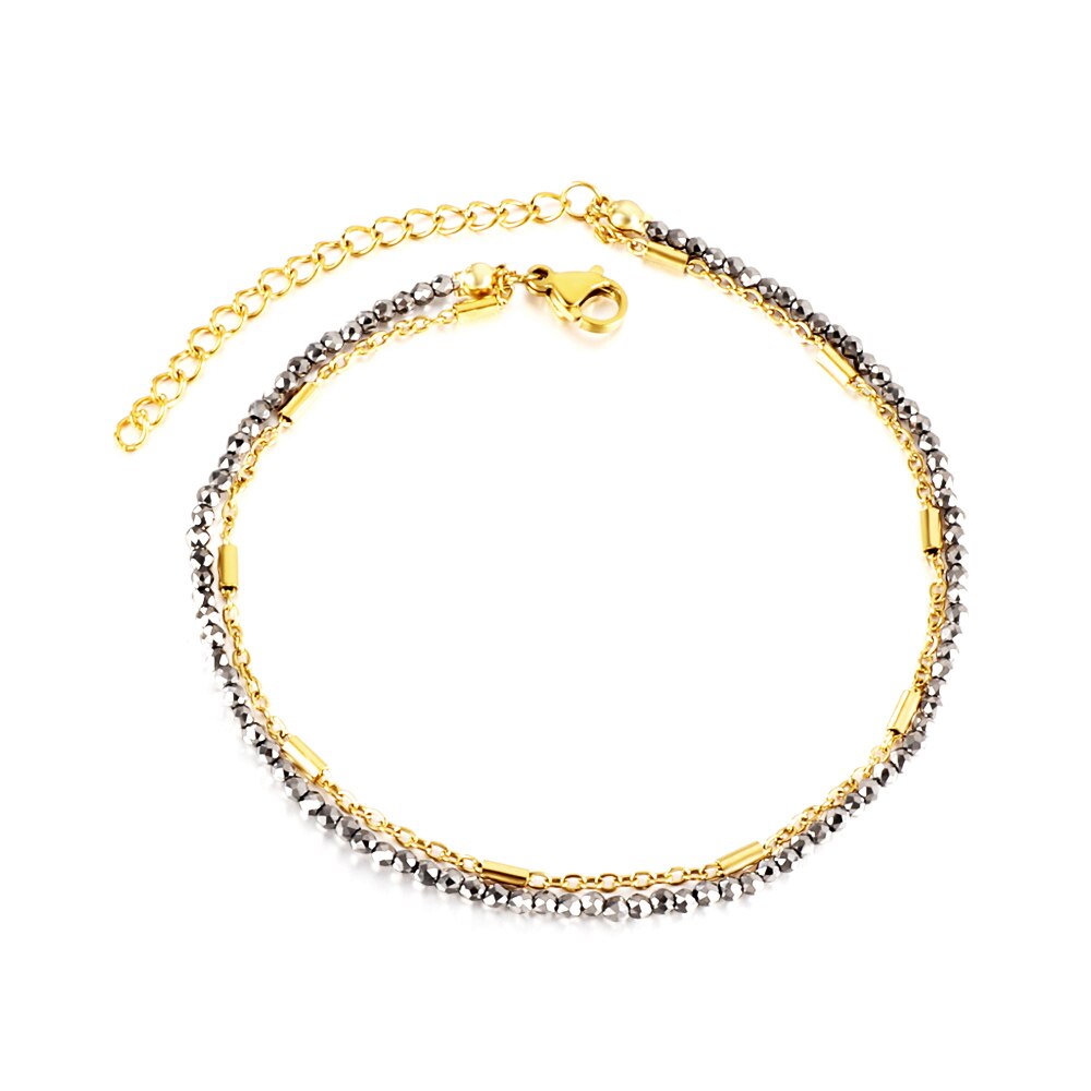 ASON Trendy Carbon Black Beads Accessories Multi-layer Chains Anklets Gold Color Stainless Steel For Women Jewelry Boho asonjewelry