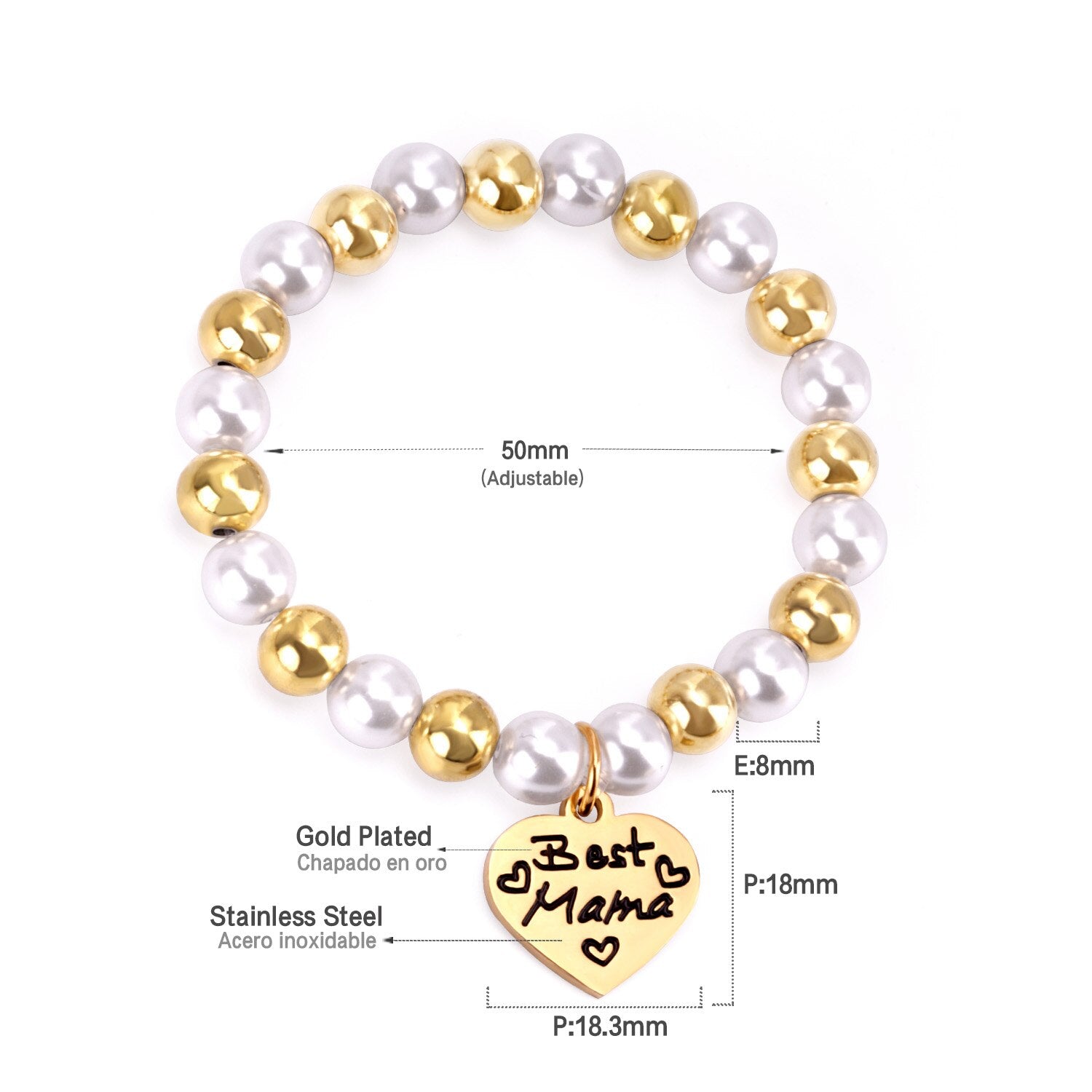ASON Mixed Color Ball Beaded Engrave MaMa Bracelets Bangles Gold Color Stainless Steel For Women Birthday Mother's Day Gift asonjewelry