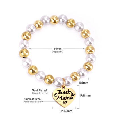 ASON Mixed Color Ball Beaded Engrave MaMa Bracelets Bangles Gold Color Stainless Steel For Women Birthday Mother's Day Gift asonjewelry