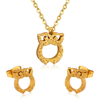 ASON Cute Owl Pendant Necklace Piercing Stud Earrings Jewelry Sets Stainless Steel Gold Color For Women Wholesale Fashion asonjewelry