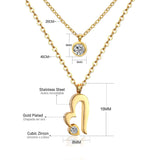 Double Layer Chain Pendants Necklaces For Women Girls Gold Color Silver Tone Stainless Steel CZ Crystal Round Choker