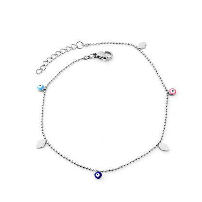 ASON Hands Palm Mixed Color Turkey Evil Eye Round Ball Beaded Chain Anklet Stainless Steel For Women Mini Jewelry Bracelets asonjewelry