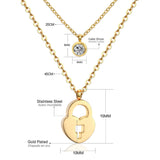 Double Layer Chain Pendants Necklaces For Women Girls Gold Color Silver Tone Stainless Steel CZ Crystal Round Choker