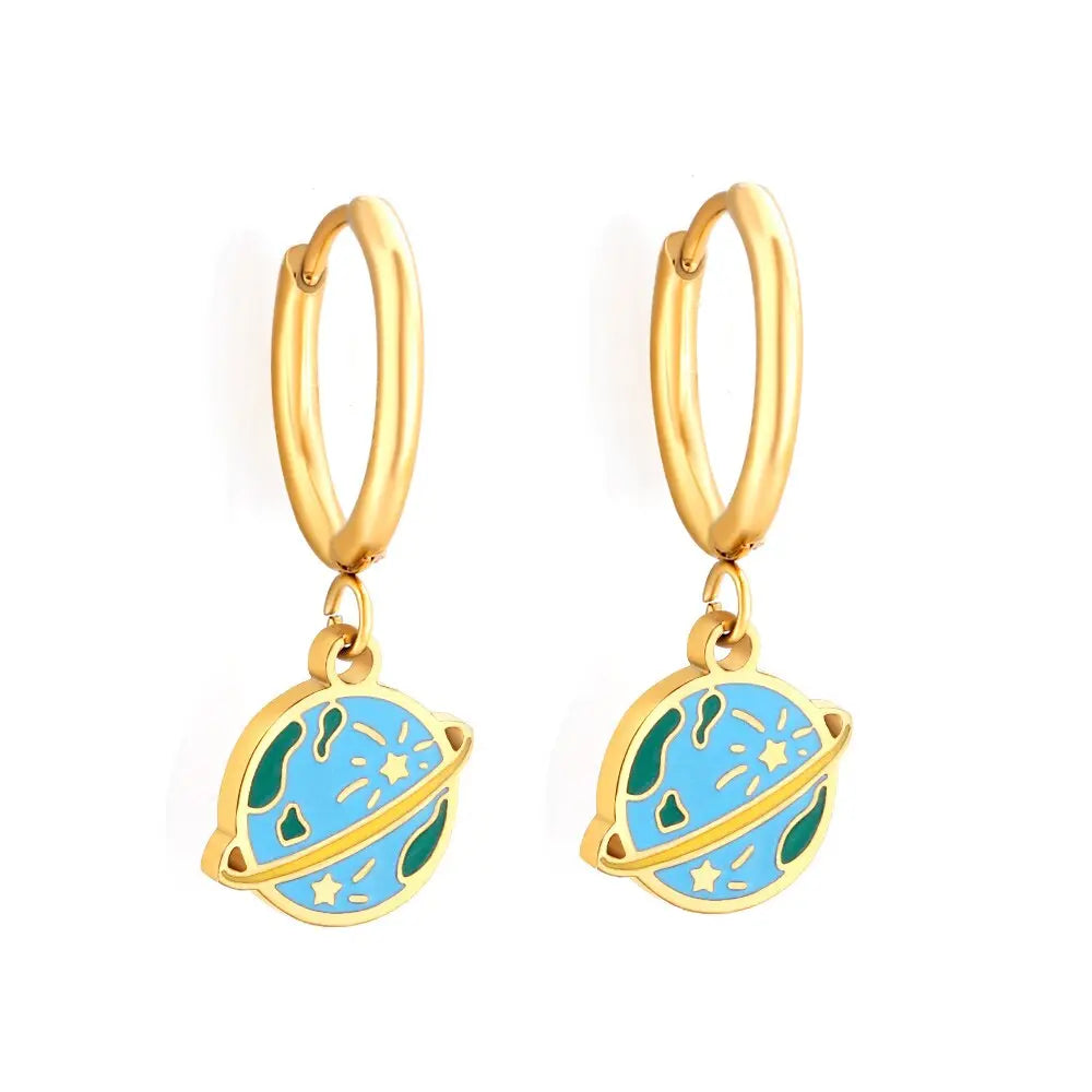 Exquisite pendientes Brand Design Earth Planet Charms Round Geometric Circle Dangle Drop Earrings Acrylic Zirconia asonjewelry