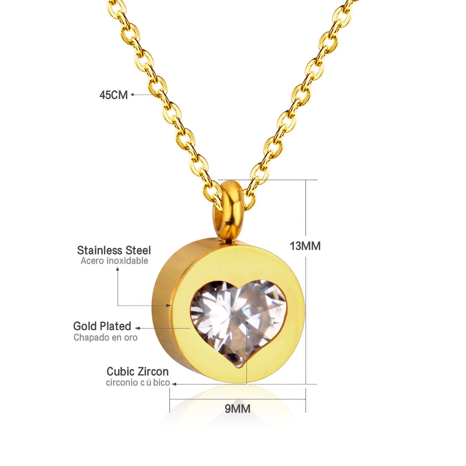 ASON Heart Cubic Zirconia Round Pendants Stainless Steel Chains Necklace Gold Color Accessories Wholesale Daily Wear Choker asonjewelry