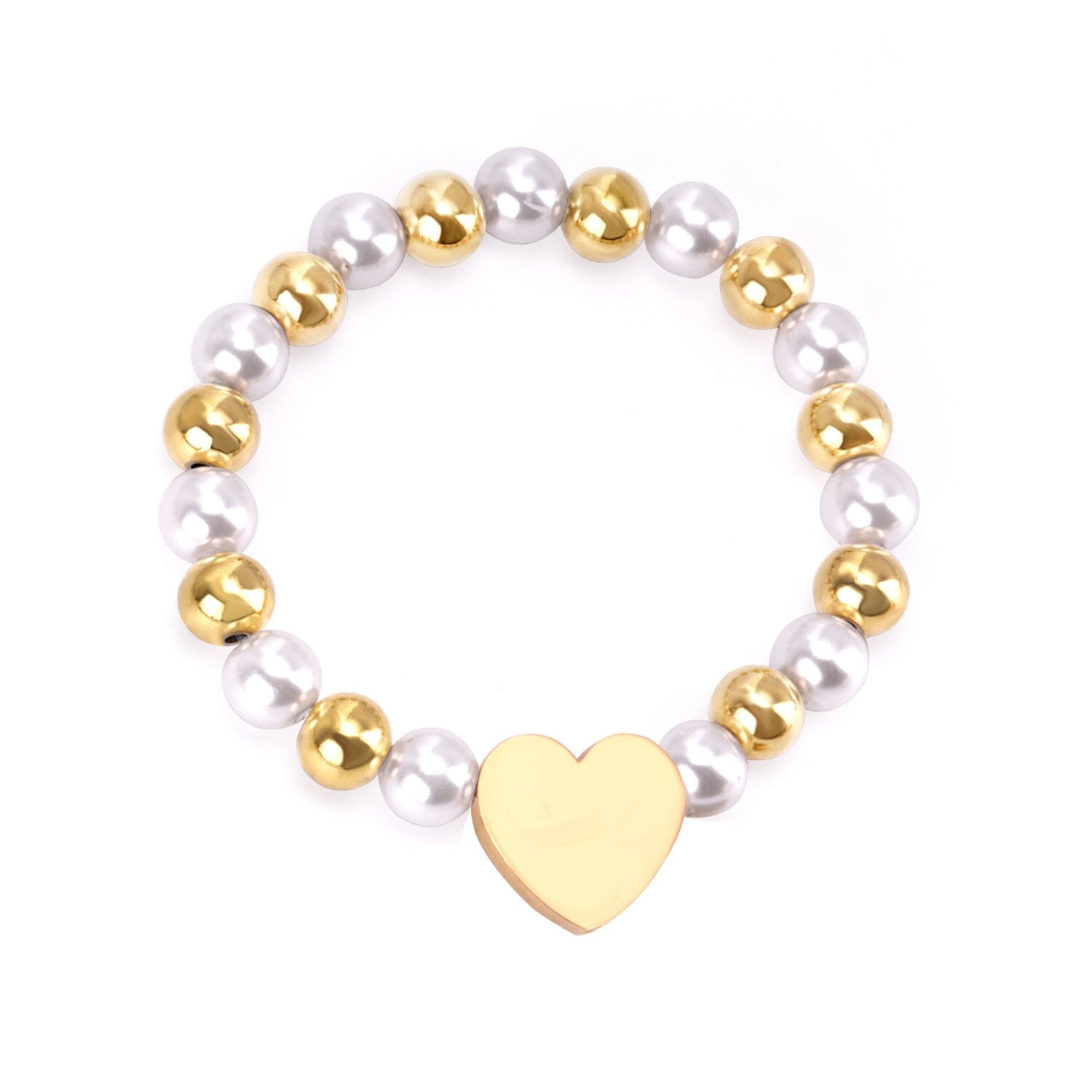 ASON Heart Shape Pendant 8mm Ball Beaded With Imitation Pearl Chain Bracelets Gold Color Stainless Steel For Women Jewelry asonjewelry
