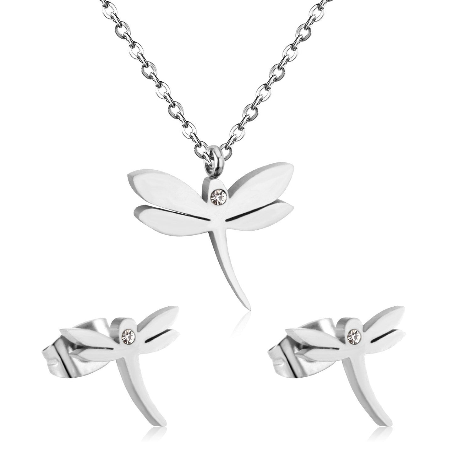 ASON Dragonfly Necklace Earrings Jewelry Set Stainless Steel Gold Color Animal Pendants Necklaces Statement Fashion Jewelry asonjewelry