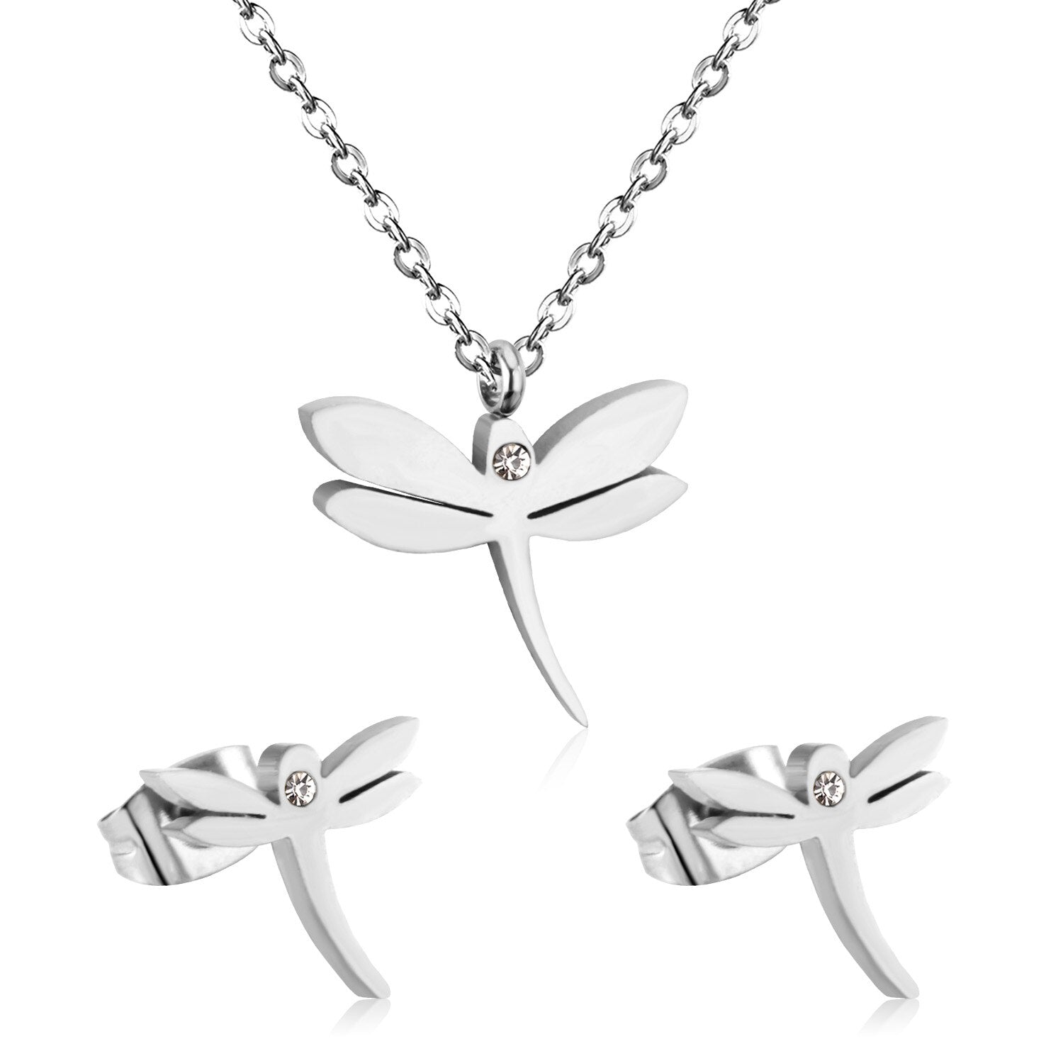 ASON Dragonfly Necklace Earrings Jewelry Set Stainless Steel Gold Color Animal Pendants Necklaces Statement Fashion Jewelry asonjewelry