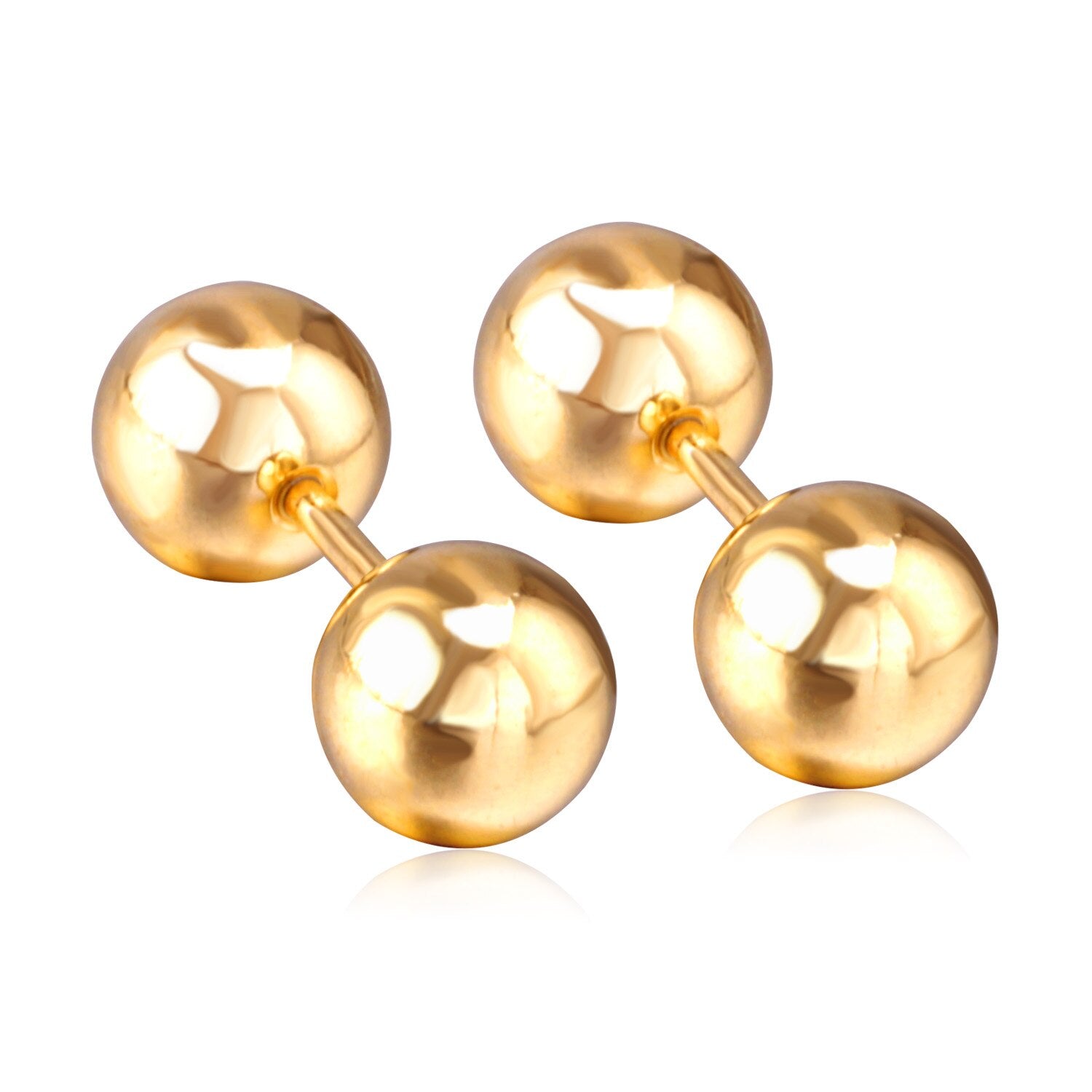 ASON 8mm Size Double Ball Screw Piercing Stud Earrings Gold Color Stainless Steel Women Men Anti-allergy Fashion Jewelry asonjewelry