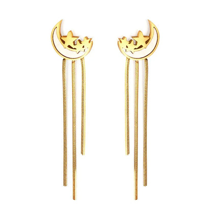 Stainless Steel Heart Tassel Earrings Lightning Drop Earrings For Woman Party Trendy Decor Fairy Moon Pendients Ear asonjewelry