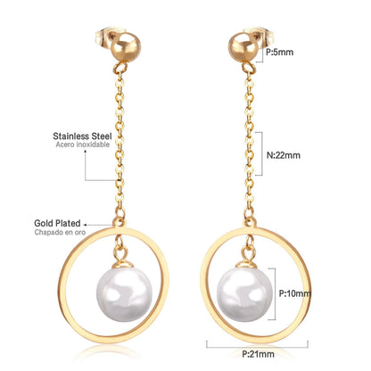 ASON Long Line Link Chain Imitation Pearl Dangle Earrings for Women Gold Color Cross Earrings Female Bijoux Pendientes asonjewelry