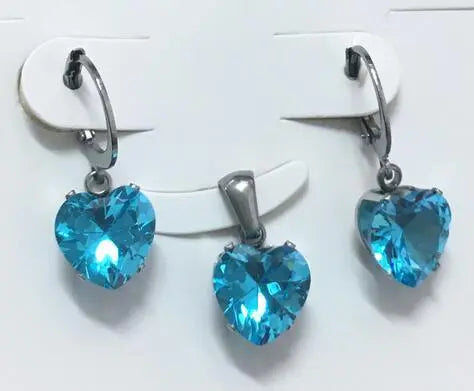 Heart Shape Luxury Jewelry Sets For Woman Dangle AAA Zirconia Earrings With Heart Fairy Aesthetic Pendant Necklace asonjewelry