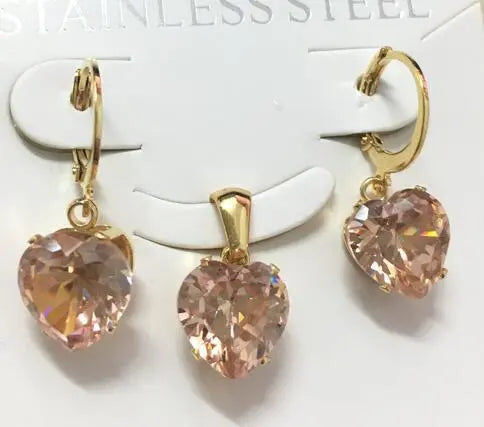 Heart Shape Luxury Jewelry Sets For Woman Dangle AAA Zirconia Earrings With Heart Fairy Aesthetic Pendant Necklace asonjewelry