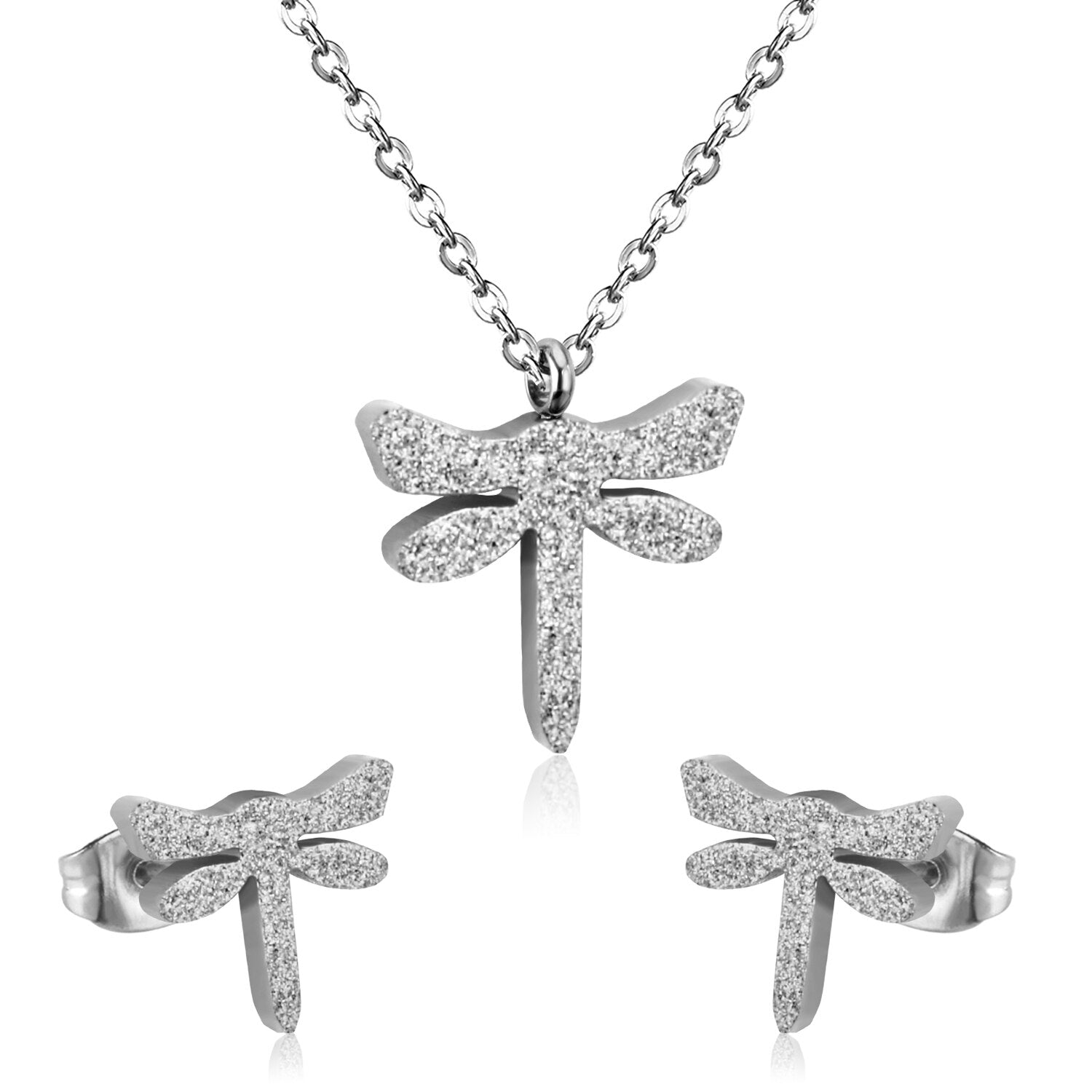 ASON Dragonfly Necklace Earrings Jewelry Set Stainless Steel Gold Color Animal Pendants Necklaces Statement Fashion Jewelry asonjewelry
