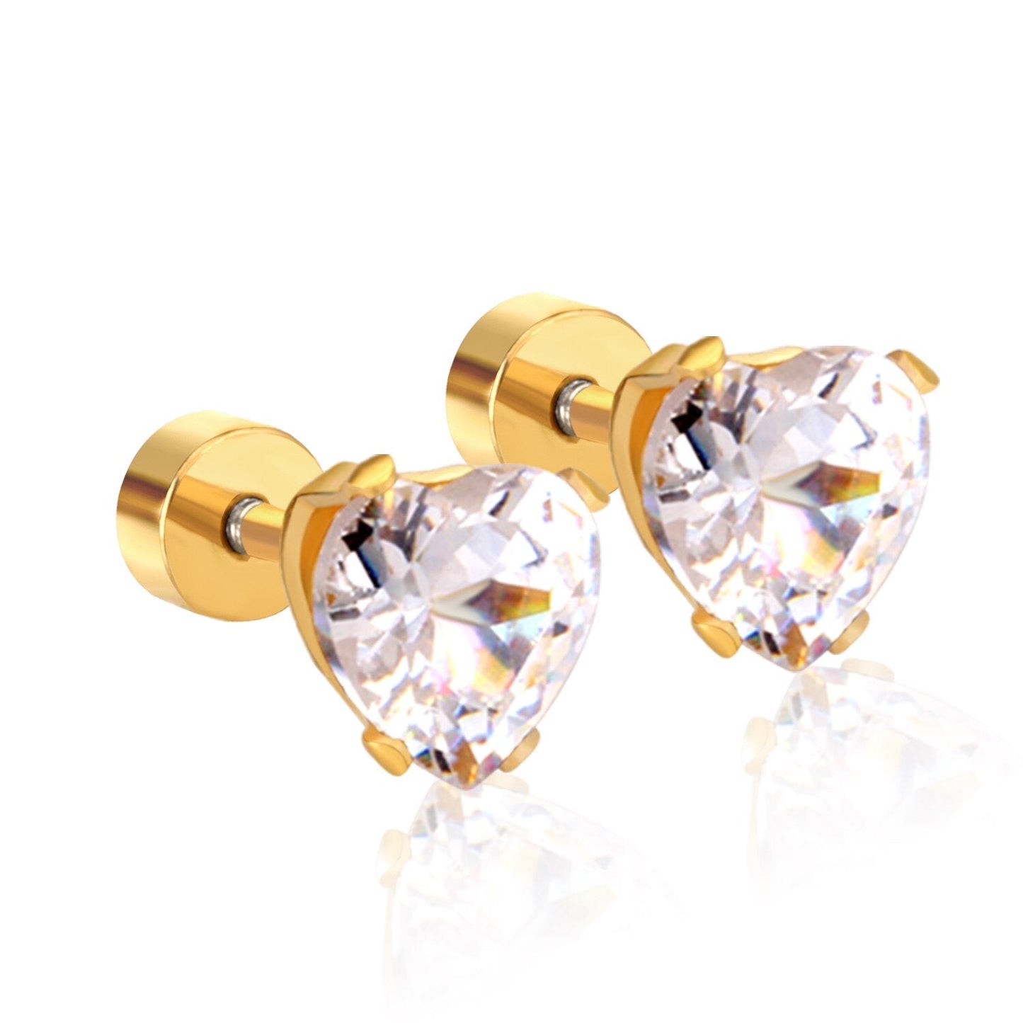 ASON Stainless Steel Cubic Zirconia Heart Shape Stud Earrings Anti-Allergy Women Fashion Accessories Party asonjewelry