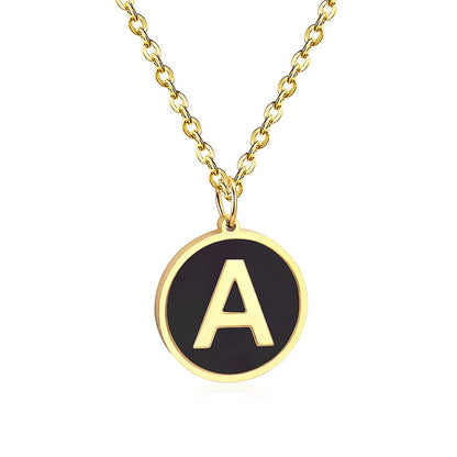 ASON New Punk Jewelry Gold Black Shell Choler Necklaces Stainless Steel 26 Letter Alphabet Pendant Necklaces Women/Girl asonjewelry