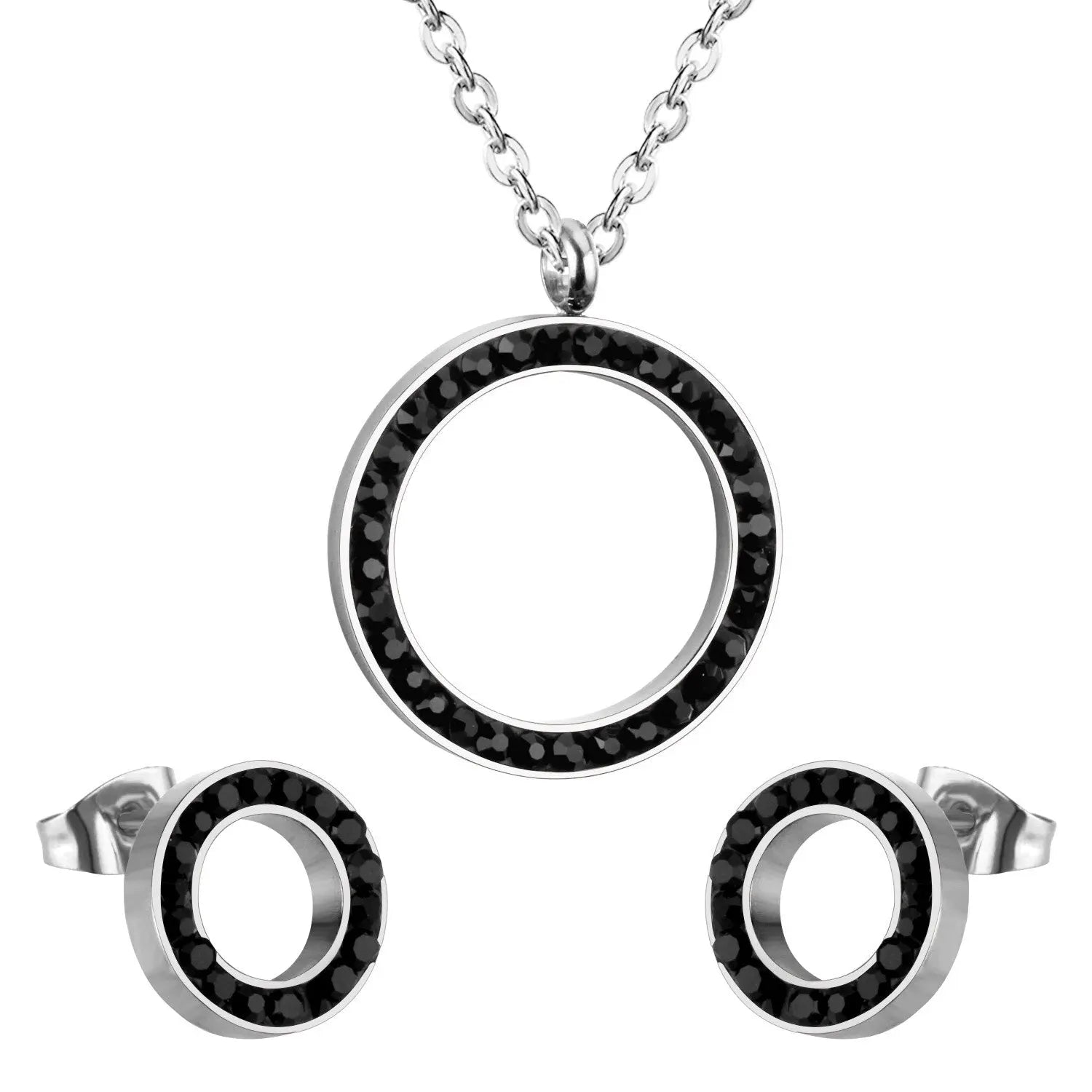 Big Round AAA Cubic Zirconia Hollow Circles Big Pendants And Round Earrings For Woman Jewelry Sets Black White Hot asonjewelry