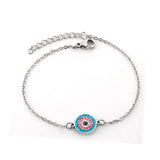 New Style Stainless Steel Colorful Cubic Zirconia Blue Eye Round Pendants Chains Bracelets Turkey No Fade Extenders