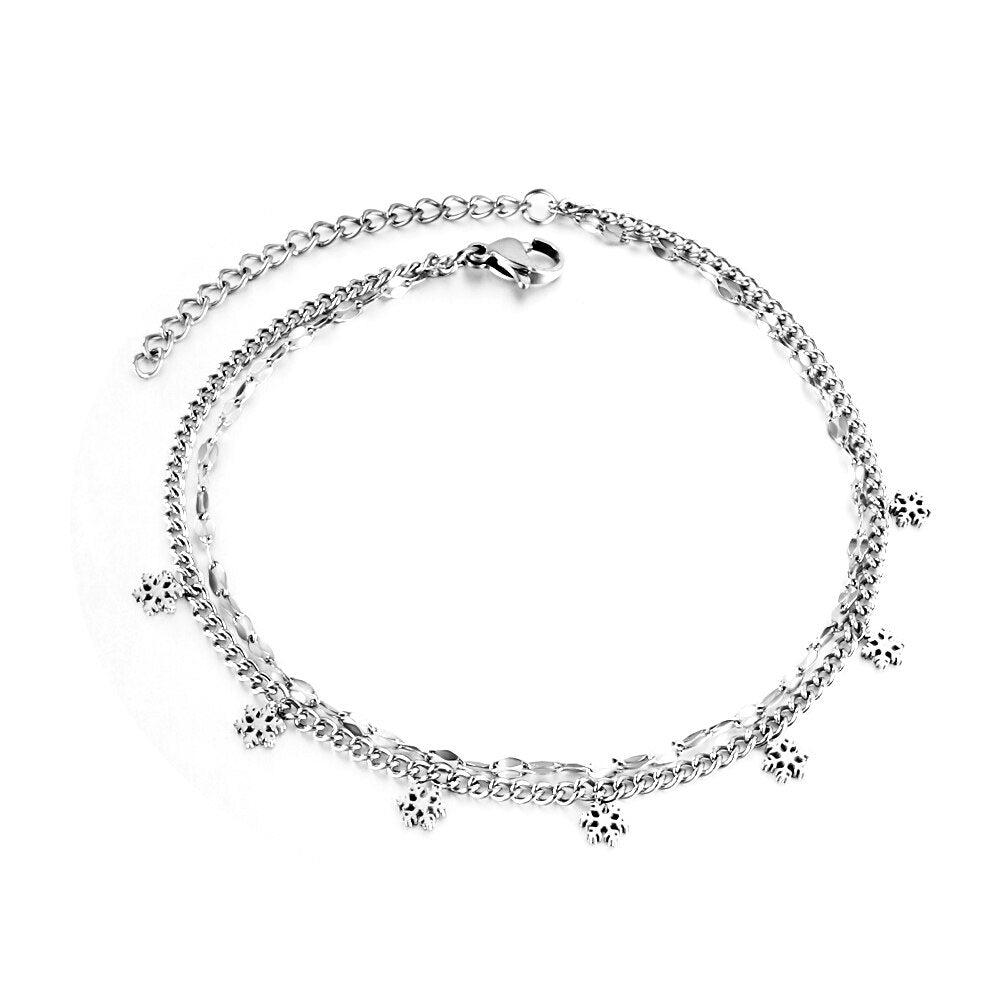 ASON Vintage Snowflake Accessories Multi-layer Link Chain Anklets Gold Color Stainless Steel For Women Girl Fashion Jewelry asonjewelry
