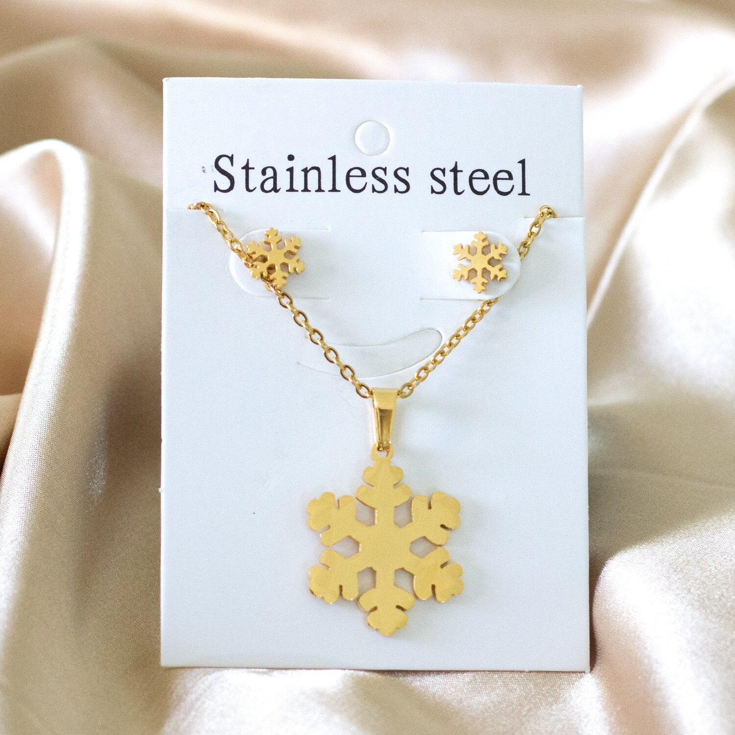 ASON Snowflake Pendant Necklace Female Accessories Stainless Steel Gold Color Cute Stud Earring Fashion Jewelry Party Gift asonjewelry