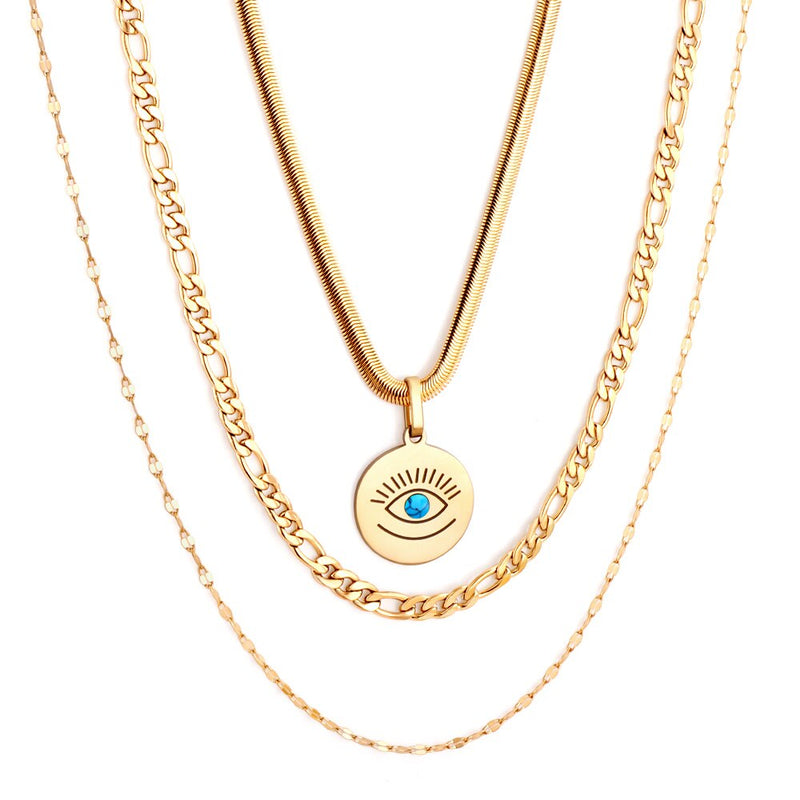 Statement Necklace No Fade Gold Color Stainless Steel Square Crystal Pendant Necklace Women Hiphop Layer Necklaces
