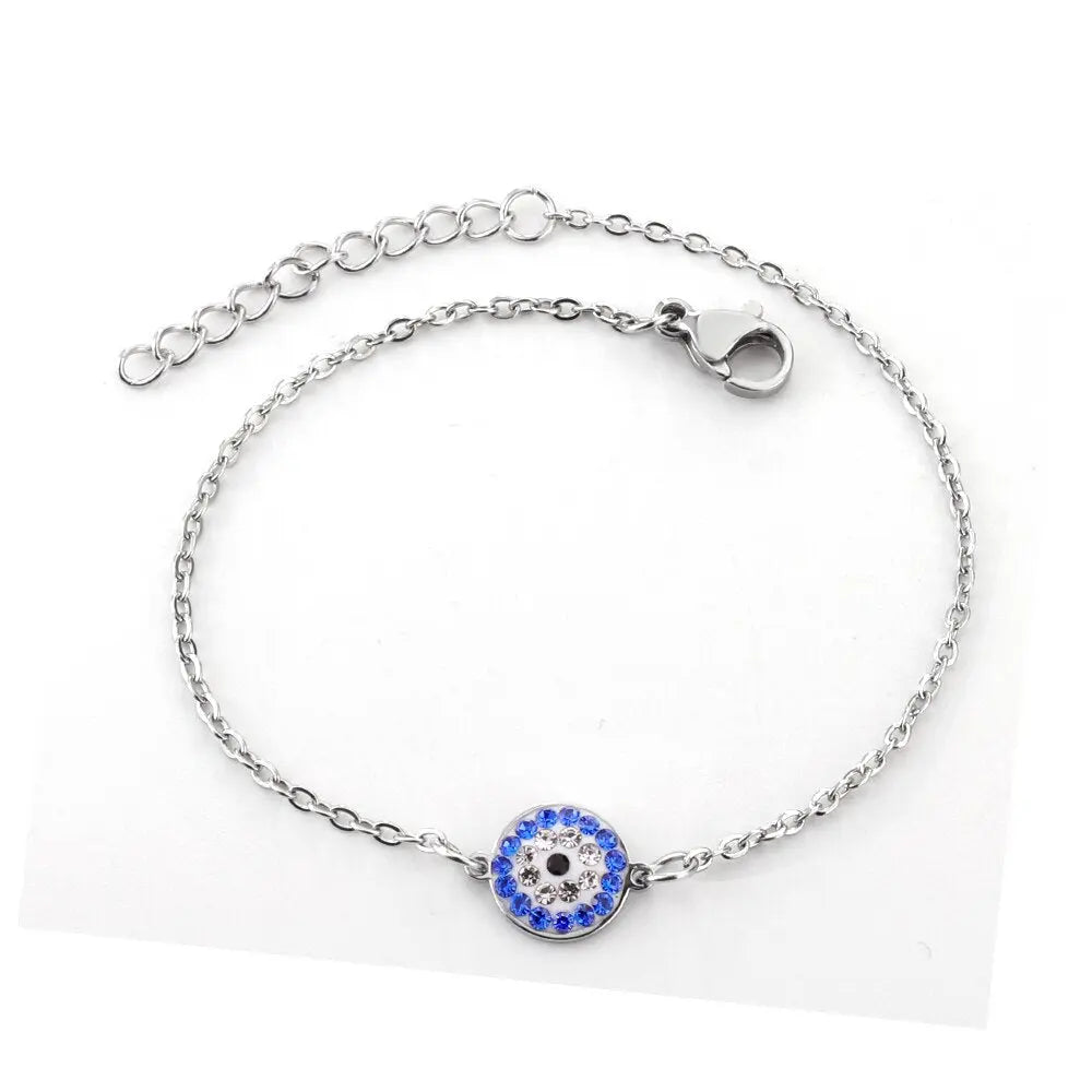 New Style Stainless Steel Colorful Cubic Zirconia Blue Eye Round Pendants Chains Bracelets Turkey No Fade Extenders asonjewelry