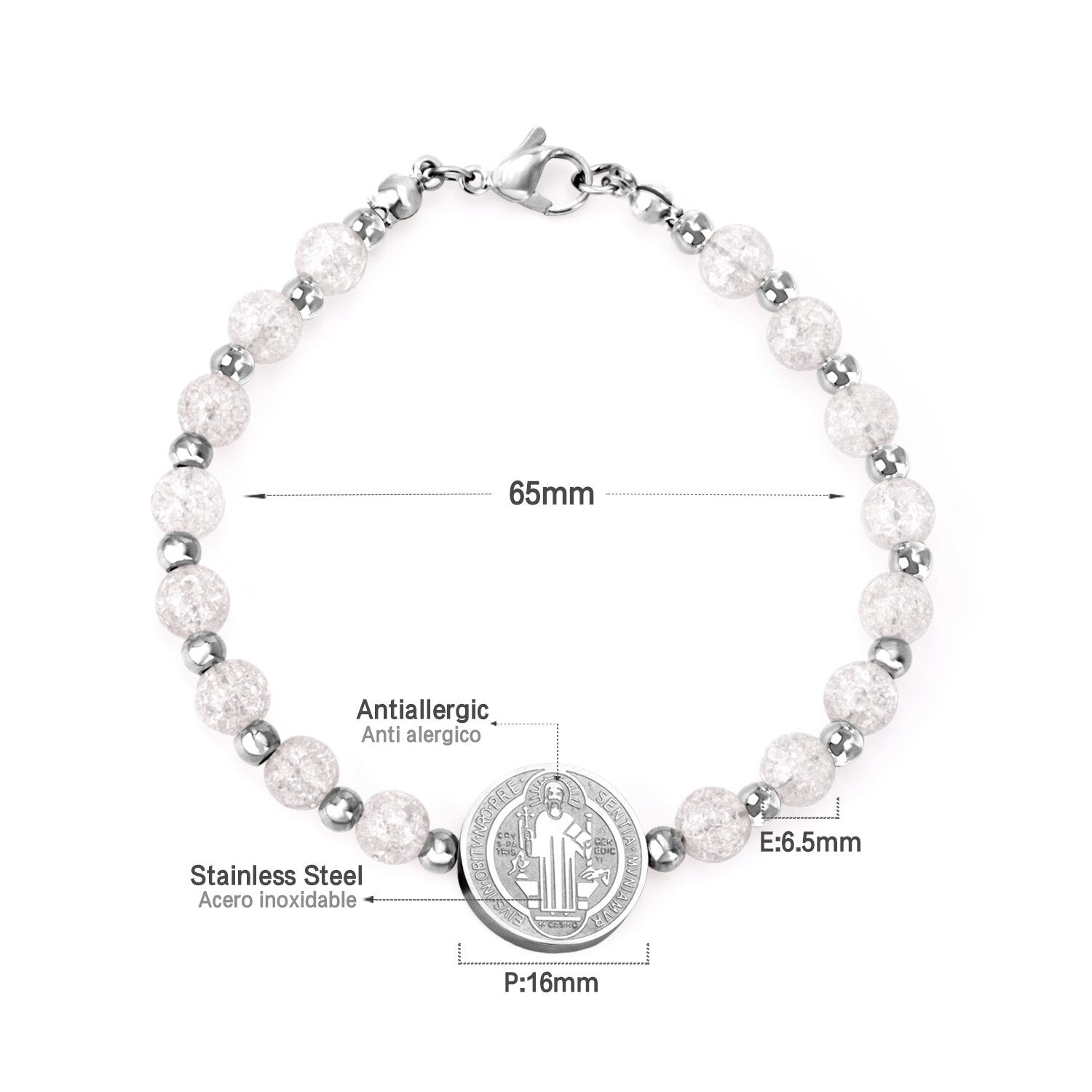 ASON Beaded Crystal Round Jesu Pendants Bracelets & Bangles For Women Girl Stainless Steel Beads pulseira Bracelets Party asonjewelry