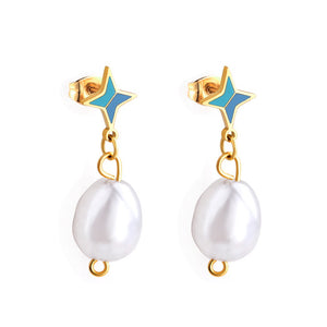 Imitation Pearl Exquisite Pendientes Earrings Stainless Steel Trendy 2022 Dangle Blue Earring Heart Elegant Jewelry
