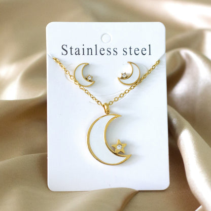 ASON Moon Star Shell 316L Stainless Steel Bridal Wedding Jewelry Sets for Women 2019 Necklace Pendant Small Stud Earring asonjewelry