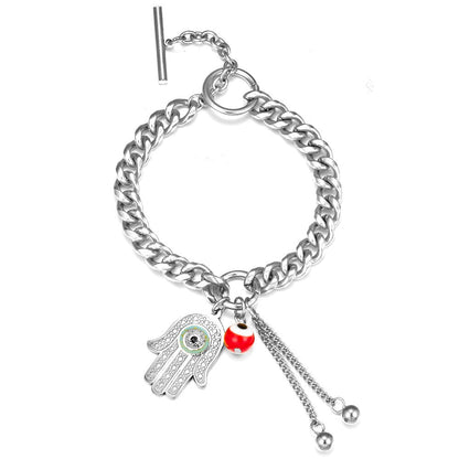 ASON Hand And Red Eye Shape Accessries With Beads Link Chians Bracelet Gold Color Stainless Steel For Women Summer Jewelry asonjewelry