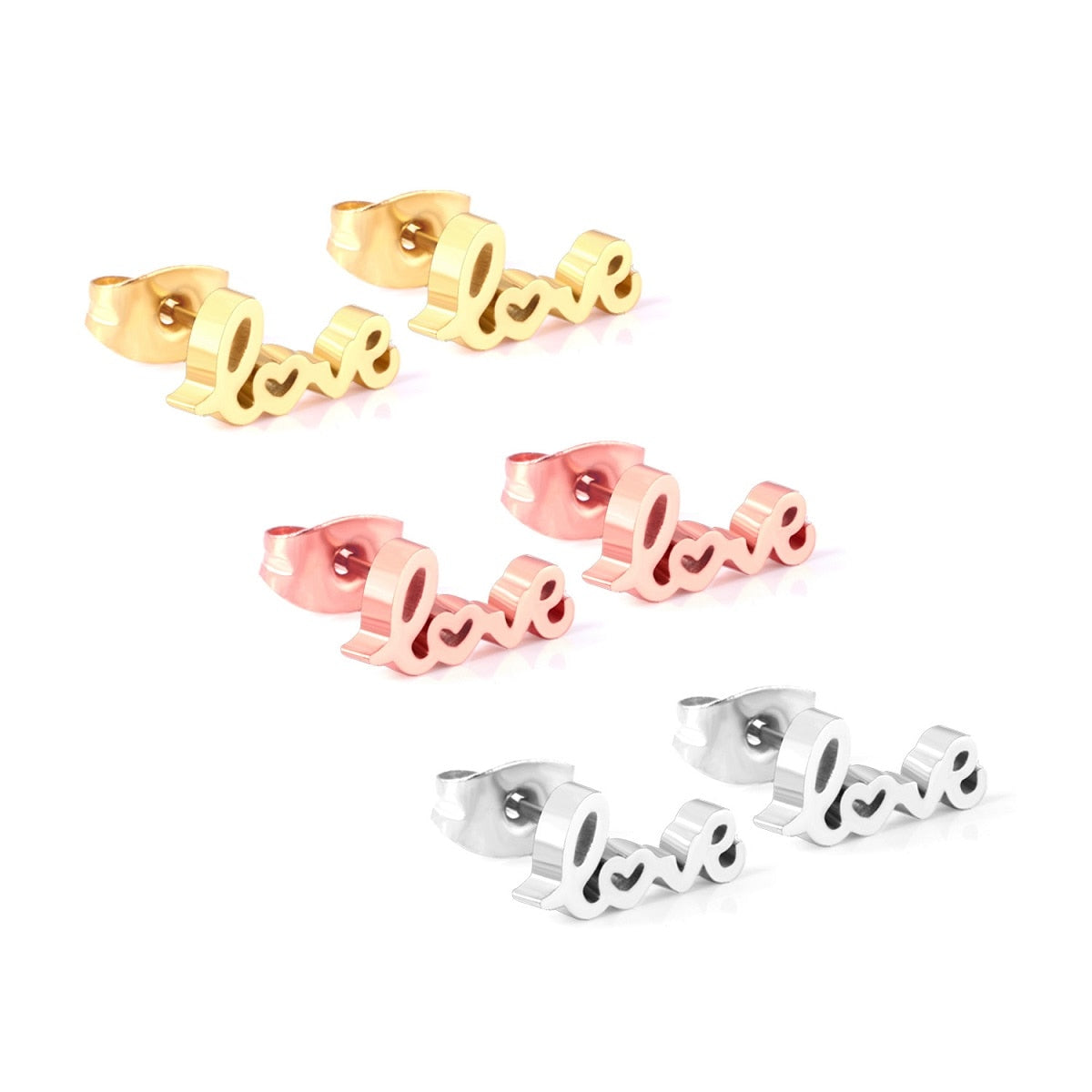 ASON 3pairs Letter LOVE Mixed Color Piercing Stud Earring Sets Stainless Steel Wholesale Fashion Jewelry For Women Party asonjewelry