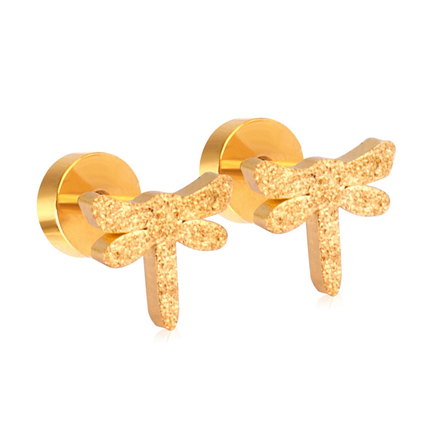 ASON Stainless Steel Dragonfly Cubic Zirconia Screw Stud Earring Classic Style Gold Color Christmas Earring Female Party asonjewelry