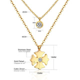 Double Layer Chain Pendants Necklaces For Women Girls Gold Color Silver Tone Stainless Steel CZ Crystal Round Choker