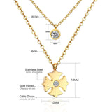 Double Layer Chain Pendants Necklaces For Women Girls Gold Color Silver Tone Stainless Steel CZ Crystal Round Choker