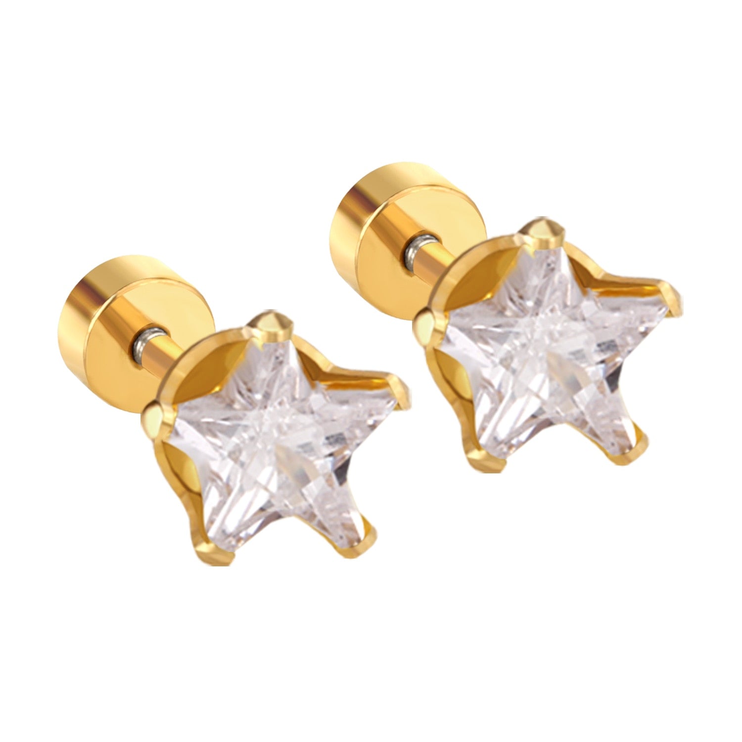 ASON Punk Small Star Screw Piercing Stud Earrings Cubic Zirconia Stainless Steel Gold Color Fashion Jewelry For Women Gift asonjewelry