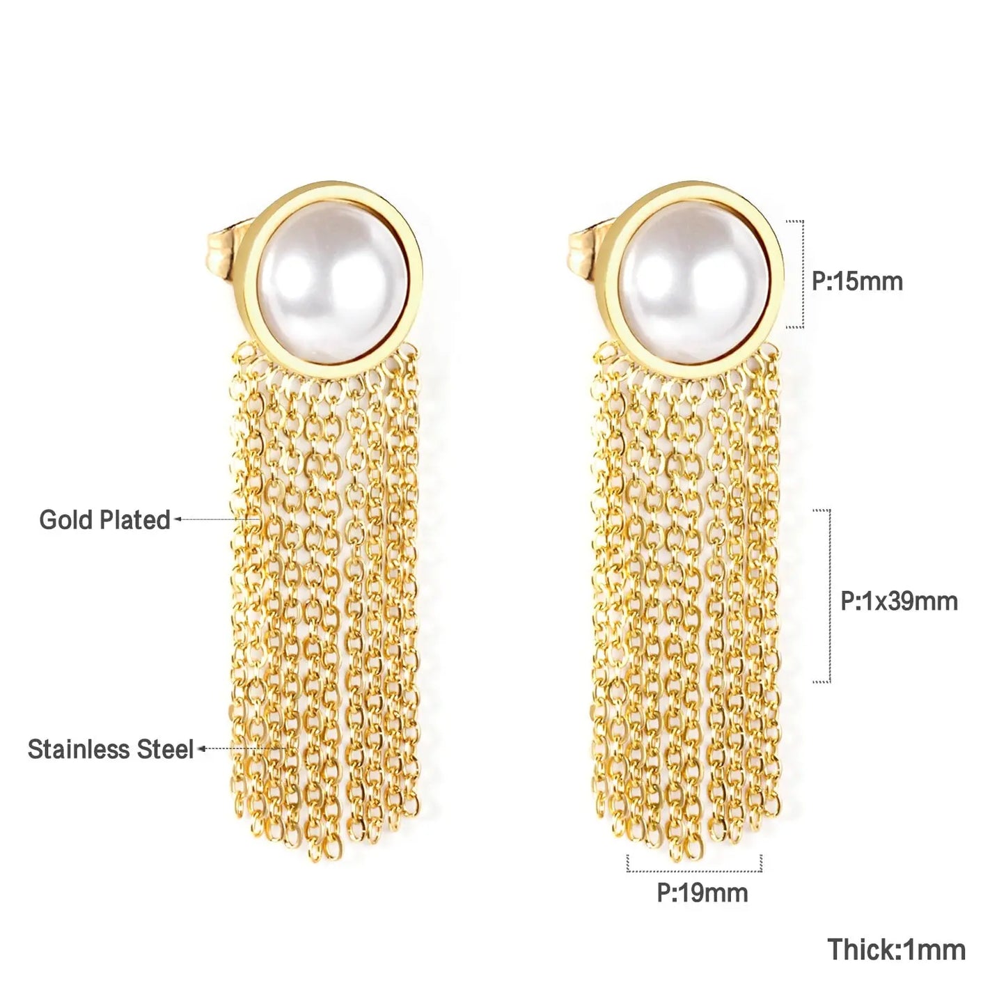 Long Chain Tassel Earrings Women's Gold Color Stainless Steel Drop Earrings Korean Fashion Party Jewelry Wholesale asonjewelry