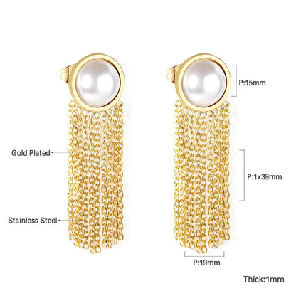 Long Chain Tassel Earrings Women's Gold Color Stainless Steel Drop Earrings Korean Fashion Party Jewelry Wholesale asonjewelry