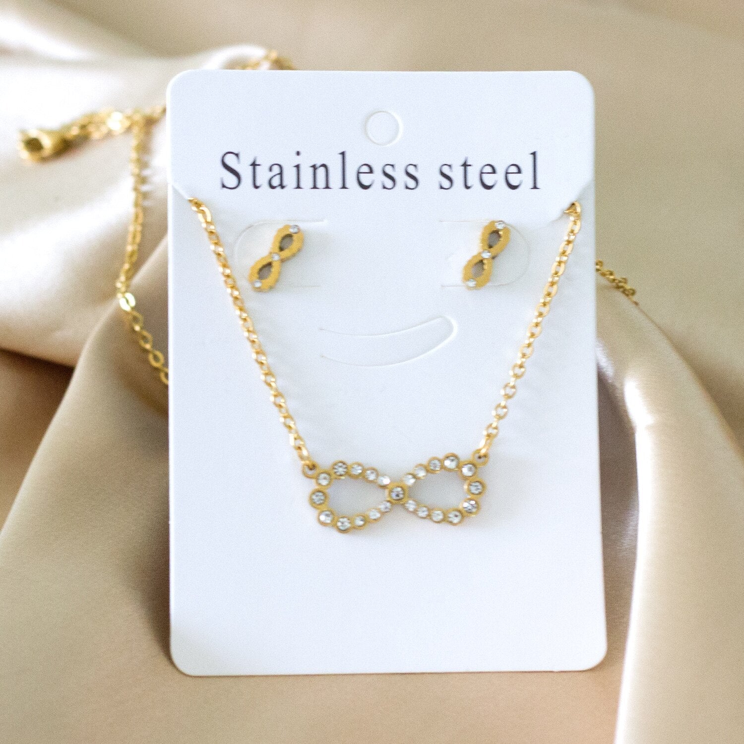 ASON 316L Stainless Steel Cubic Zirconia Dainty Infinity Pendant Necklace with Earrings Jewelry Set for Women Party Gift asonjewelry