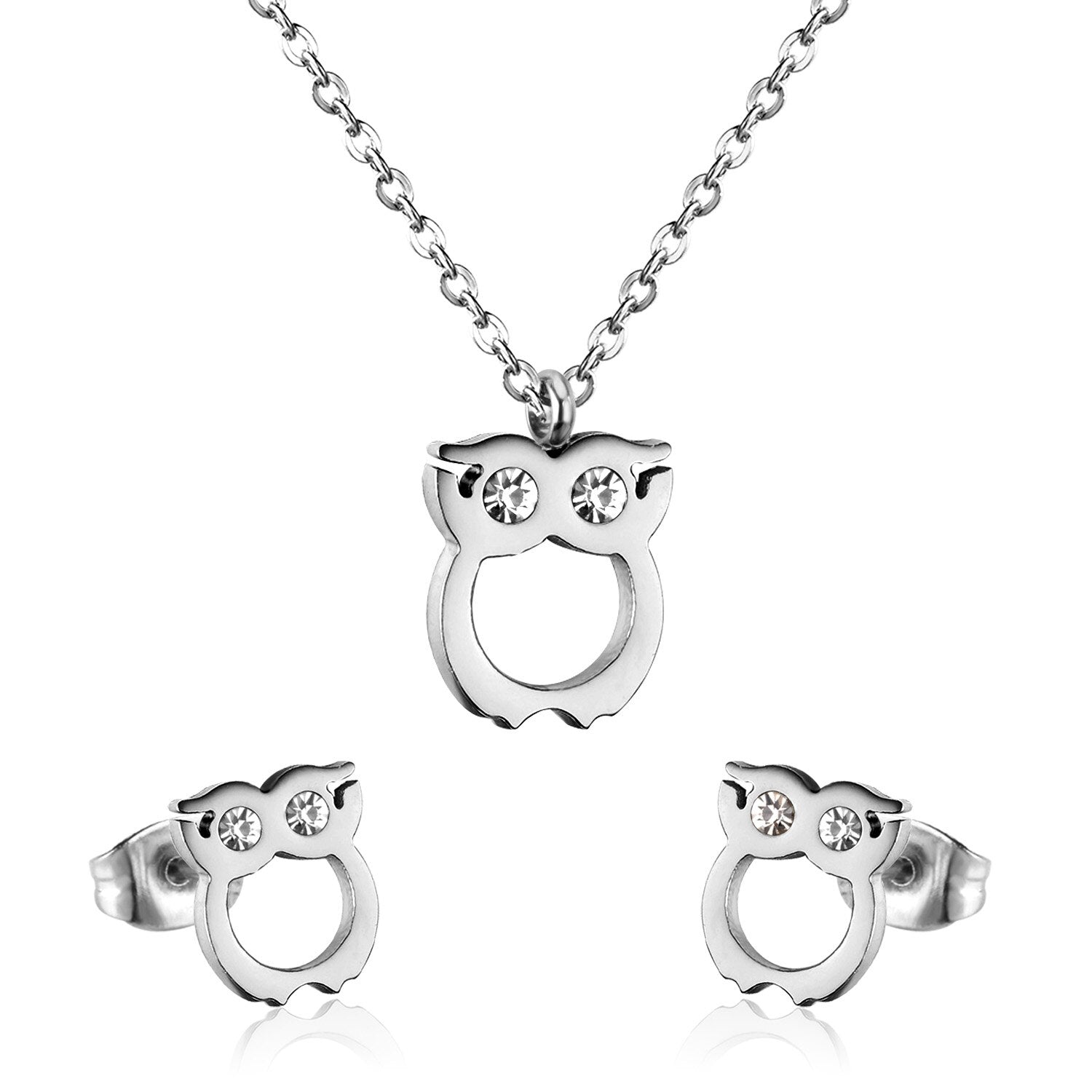 ASON Cute Owl Pendant Necklace Piercing Stud Earrings Jewelry Sets Stainless Steel Gold Color For Women Wholesale Fashion asonjewelry