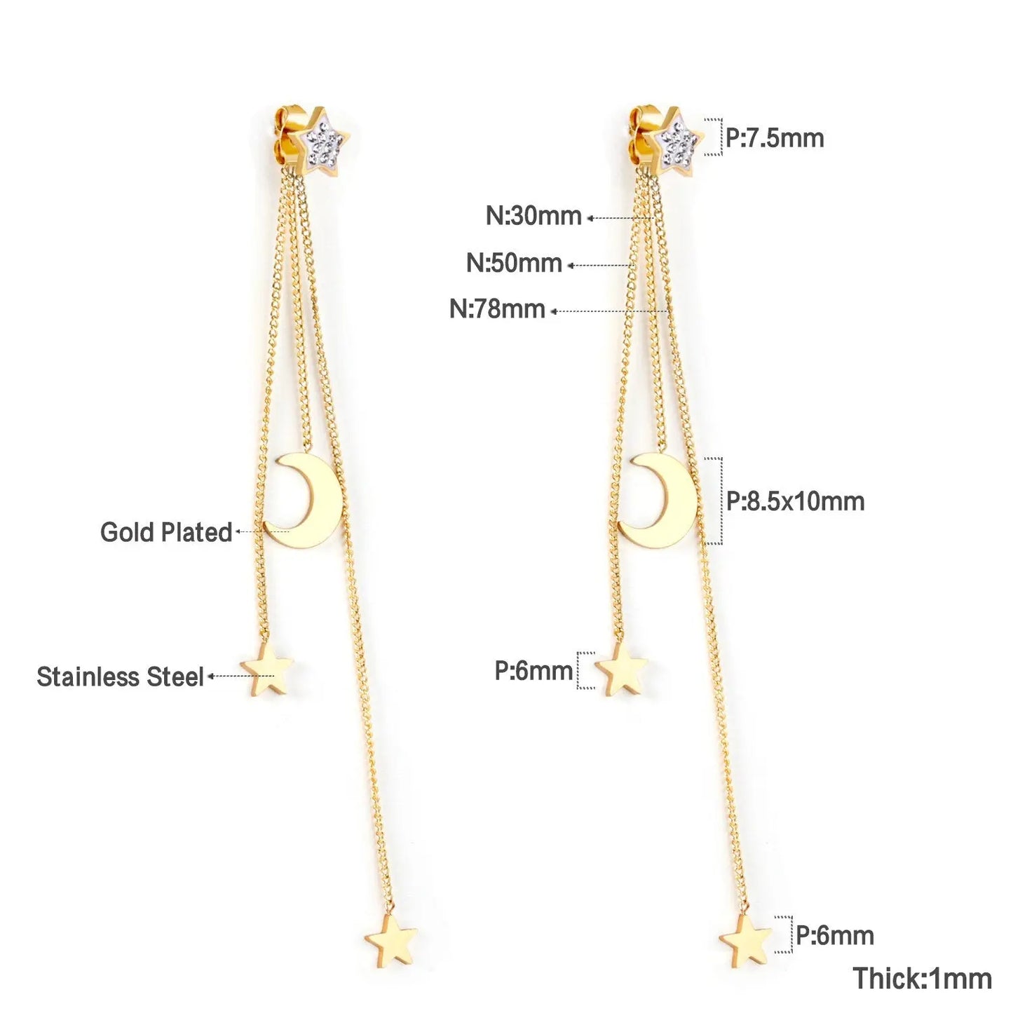 New Crystal Stars Coin Long Tassel Dangle Earrings For Women Girls Stainless Steel Trending Korean Fashion Jewelry asonjewelry