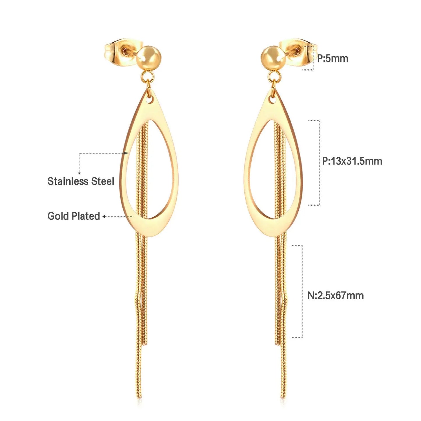 Long Chain Tassel Earrings Women's Gold Color Stainless Steel Drop Earrings Korean Fashion Party Jewelry Wholesale asonjewelry