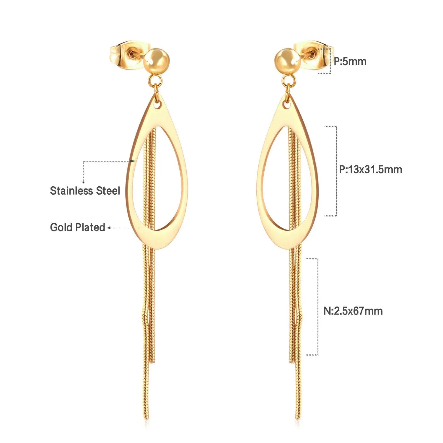 Long Chain Tassel Earrings Women's Gold Color Stainless Steel Drop Earrings Korean Fashion Party Jewelry Wholesale asonjewelry